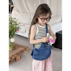 Áo Ba Lỗ Thun Cotton Kẻ Ngang Hàn Quốc Cho Bé Gái - Phong Cách Thời Thượng 2-8 Tuổi Hàng Ambbkids