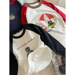 Áo Thun Dài Tay Phối Màu Cho Bé Gái Hàn Quốc - Dễ Thương, Ngọt Ngào, Phong Cách Thu Đông, Hoạt Hình Đáng Yêu