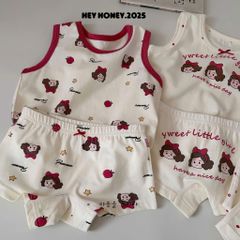 Bộ Đồ Lót Dễ Thương Cho Bé Gái - Cotton Mềm Mại, An Toàn - Thiết Kế Xinh Xắn Dành Cho Mùa Hè - Quần và Áo Ba Lỗ Tiện Lợi