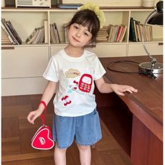 Áo Thun Bé Gái Thêu Hình Dễ Thương - Phong Cách Hàn Quốc, Cotton Mềm Mát, Thoáng Khí, Size 2-8 Tuổi, Họa Tiết Hoạt Hình Ngộ Nghĩnh