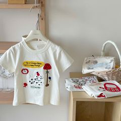 Áo Thun Bé Gái Thêu Hình Dễ Thương - Phong Cách Hàn Quốc, Cotton Mềm Mát, Thoáng Khí, Size 2-8 Tuổi, Họa Tiết Hoạt Hình Ngộ Nghĩnh