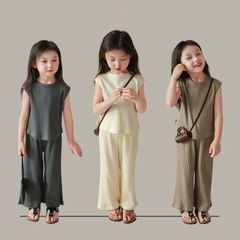 Bộ Quần Áo Sát Nách Quần Dài Loe Thun Tăm Cho Bé Gái - Thời Trang Mùa Hè 2024, Chất Liệu Mềm Mại, Thoáng Mát