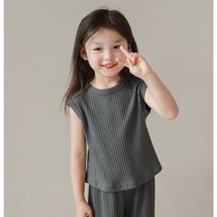 Bộ Quần Áo Sát Nách Quần Dài Loe Thun Tăm Cho Bé Gái - Thời Trang Mùa Hè 2024, Chất Liệu Mềm Mại, Thoáng Mát