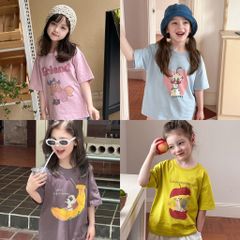 Áo Thun Ngắn Tay Bé Gái Hoạt Hình Dễ Thương - Cotton Mát Mẻ, Thoải Mái, Phù Hợp Mùa Hè Cho Bé Từ 2-10 Tuổi