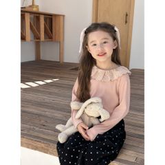 Áo Dài Tay Thun Tăm Cổ Ren Búp Bê Dày Dặn Cho Bé Gái - Thời Trang Thu Đông Ambbkids Quảng Châu Size 90-150