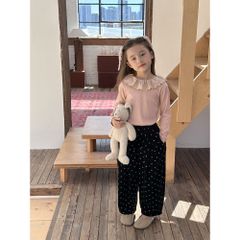 Áo Dài Tay Thun Tăm Cổ Ren Búp Bê Dày Dặn Cho Bé Gái - Thời Trang Thu Đông Ambbkids Quảng Châu Size 90-150