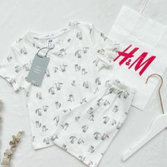 [VNXK] Bộ Đồ HM Cộc Tay Cotton Hè Hàng Xuất Dư Xịn Hình Gấu Thỏ, Khủng Long Đáng Yêu Cho Bé Trai Bé Gái