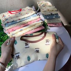 Bộ Quần Áo Dài Tay Hoạt Hình Cotton Mùa Thu Cho Bé Trai Gái - Thoáng Khí, Dễ Chịu, Phong Cách Hàn Quốc 200g
