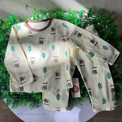 Bộ Quần Áo Dài Tay Hoạt Hình Cotton Mùa Thu Cho Bé Trai Gái - Thoáng Khí, Dễ Chịu, Phong Cách Hàn Quốc 200g