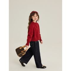 Áo Khoác Len Cardigan Màu Đỏ Thời Trang Cho Bé Gái - Áo Dệt Kim Ấm Áp Mùa Giáng Sinh và Năm Mới Ambbkids