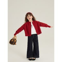 Áo Khoác Len Cardigan Màu Đỏ Thời Trang Cho Bé Gái - Áo Dệt Kim Ấm Áp Mùa Giáng Sinh và Năm Mới Ambbkids