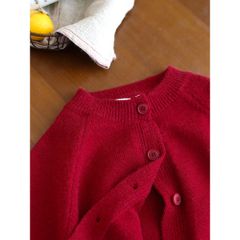 Áo Khoác Len Cardigan Màu Đỏ Thời Trang Cho Bé Gái - Áo Dệt Kim Ấm Áp Mùa Giáng Sinh và Năm Mới Ambbkids