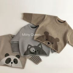 [MTinyQueen] Áo Len Hoạt Hình Chui Đầu Hình Gấu, Mèo, Gấu Trúc Cho Bé Trai Bé Gái Từ 1-7 tuổi, Hàng Quảng Châu Cao Cấp [