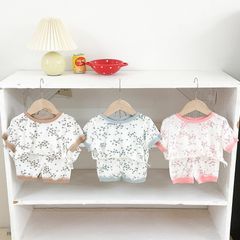 peekaboo2023 Bộ Cộc Hoa Rose Thun Cotton Mềm Mại Phong Cách Hàn Quốc Cho Bé