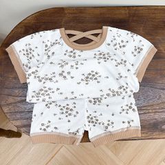peekaboo2023 Bộ Cộc Hoa Rose Thun Cotton Mềm Mại Phong Cách Hàn Quốc Cho Bé
