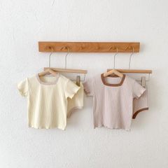 Bộ Đồ Cộc Tay Quần Chip Thun Gân Mẫu Mới 2023 Phong Cách Hàn Quốc Dễ Thương Thoáng Mát Cho Bé Trai Bé Gái