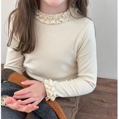 Áo Thun Dài Tay Bé Gái Cổ Bèo AmbbKids - Thời Trang Hàn Quốc Dễ Thương, Chất Liệu Cotton Mềm Mại, Size 90-150