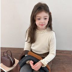 Áo Thun Dài Tay Bé Gái Cổ Bèo AmbbKids - Thời Trang Hàn Quốc Dễ Thương, Chất Liệu Cotton Mềm Mại, Size 90-150