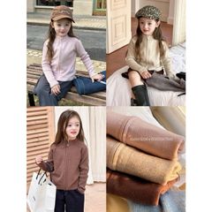 Áo Khoác Len Cardigan Kéo Khoá Dáng Ôm Co Dãn Mềm Mại Basic Thời Trang Cho Bé Gái - Ambbkids Thu Đông Hàn Quốc 2024