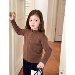 Áo Khoác Len Cardigan Kéo Khoá Dáng Ôm Co Dãn Mềm Mại Basic Thời Trang Cho Bé Gái - Ambbkids Thu Đông Hàn Quốc 2024