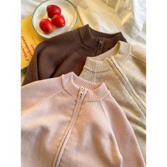 Áo Khoác Len Cardigan Kéo Khoá Dáng Ôm Co Dãn Mềm Mại Basic Thời Trang Cho Bé Gái - Ambbkids Thu Đông Hàn Quốc 2024