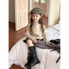 Áo Khoác Len Cardigan Kéo Khoá Dáng Ôm Co Dãn Mềm Mại Basic Thời Trang Cho Bé Gái - Ambbkids Thu Đông Hàn Quốc 2024