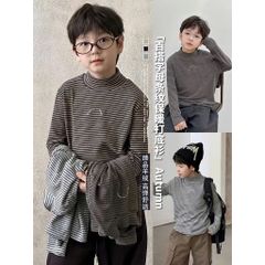 Áo Nỉ Giữ Nhiệt Sọc Ngang Cổ Cao Cho Bé Trai Gái - Thời Trang Thu Đông Ambbkids 2025, Chất Liệu Dày Dặn, Phong Cách Hàn Quốc