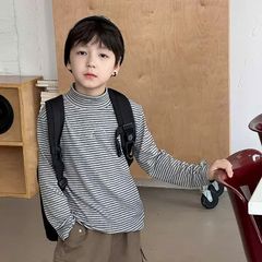 Áo Nỉ Giữ Nhiệt Sọc Ngang Cổ Cao Cho Bé Trai Gái - Thời Trang Thu Đông Ambbkids 2025, Chất Liệu Dày Dặn, Phong Cách Hàn Quốc