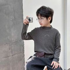 Áo Nỉ Giữ Nhiệt Sọc Ngang Cổ Cao Cho Bé Trai Gái - Thời Trang Thu Đông Ambbkids 2025, Chất Liệu Dày Dặn, Phong Cách Hàn Quốc