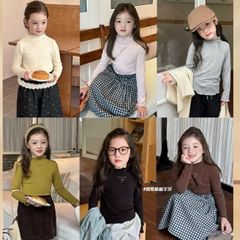 [Ambbkids] Áo Dài Tay Giữ Nhiệt Cổ Nhún Viền Ngọt Ngào, Mềm Mại Cho Bé Gái Phong Cách Hàn Quốc Thu Đông 2025