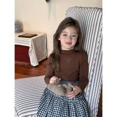 [Ambbkids] Áo Dài Tay Giữ Nhiệt Cổ Nhún Viền Ngọt Ngào, Mềm Mại Cho Bé Gái Phong Cách Hàn Quốc Thu Đông 2025