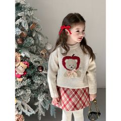 [Ambbkids] Áo len dệt kim hình gấu nơ 3D dễ thương cho bé gái Ambbkids Mùa Đông 2025