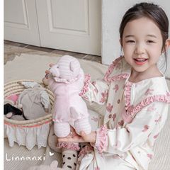 Bộ Đồ Ngủ Bé Gái Linanxi Cổ Búp Bê Nhún Gấu, Pijama Dễ Thương Chất Cotton Mềm Mịn, Họa Tiết Thỏ Xinh, Size 90-140