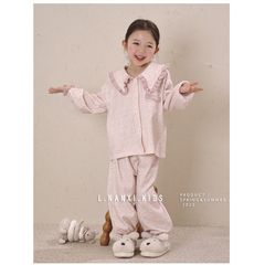 Bộ Đồ Ngủ Bé Gái Linanxi Cổ Búp Bê Nhún Gấu, Pijama Dễ Thương Chất Cotton Mềm Mịn, Họa Tiết Thỏ Xinh, Size 90-140