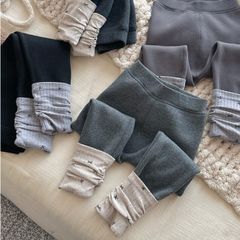 Quần Legging Nối Tất Dày Dặn Lót Lông Cừu Cho Bé Gái 1-8 Tuổi, Co Dãn Mềm Mại Mùa Thu Đông Phong Cách Hàn Quốc