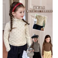 Áo Giữ Nhiệt Cổ Lọ Chấm Bi Ambbkids Cho Bé Gái Dáng Ôm Co Dãn - Thời Trang Thu Đông Hàn Quốc Mới Nhất 2024