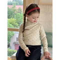 Áo Giữ Nhiệt Cổ Lọ Chấm Bi Ambbkids Cho Bé Gái Dáng Ôm Co Dãn - Thời Trang Thu Đông Hàn Quốc Mới Nhất 2024