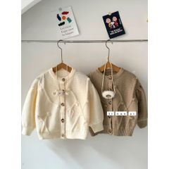 Áo Len Dệt Kim Cardigan Nụ Hoa Lá Hàn Quốc - Thời Trang Mùa Xuân Cho Bé Trai, Bé Gái, Co Dãn, Mềm Mại, Size 90-130