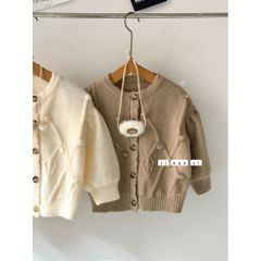 Áo Len Dệt Kim Cardigan Nụ Hoa Lá Hàn Quốc - Thời Trang Mùa Xuân Cho Bé Trai, Bé Gái, Co Dãn, Mềm Mại, Size 90-130