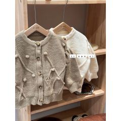 Áo Len Dệt Kim Cardigan Nụ Hoa Lá Hàn Quốc - Thời Trang Mùa Xuân Cho Bé Trai, Bé Gái, Co Dãn, Mềm Mại, Size 90-130