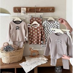 Bộ Quần Áo Ngủ Dài Tay Hàn Quốc Đính Nơ Thu Đông Cho Bé Gái - Thời Trang Cao Cấp 2025, Chất Liệu Thun Cotton Mềm Mại