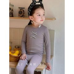 Bộ Quần Áo Ngủ Dài Tay Hàn Quốc Đính Nơ Thu Đông Cho Bé Gái - Thời Trang Cao Cấp 2025, Chất Liệu Thun Cotton Mềm Mại