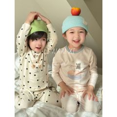 Bộ Đồ Dài Tay Đẹp Cho Bé Trai/Gái Thu Đông 2024 - Chất Cotton Dệt Khung Hàn Quốc Ấm Áp và Dễ Thương