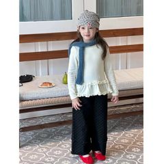 Set đồ bé gái AmbbKids - Áo thun trắng nhún tầng kết hợp quần ống đứng chấm bi thời trang, thoải mái và dễ thương cho bé 3-10 tuổi