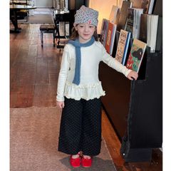 Set đồ bé gái AmbbKids - Áo thun trắng nhún tầng kết hợp quần ống đứng chấm bi thời trang, thoải mái và dễ thương cho bé 3-10 tuổi