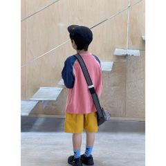 [Ambbkids] Áo Thun Cotton Dáng Lỡ Tay Phối Màu, In Chữ Thời Trang Cho Bé Trai Bé Gái Mới Nhất Hè 2025