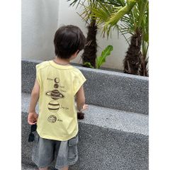 Áo Thun Sát Nách In Hình Các Hành Tinh Basic Hàn Quốc Cho Bé Trai - Dáng Rộng Cotton Năng Động AMBB 1510