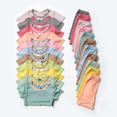 Bộ Đồ Cộc Tay Cạp Chun Thun Tăm Lạnh Minky Mom Quảng Châu Cho Bé - Thời Trang Mềm Mại, Co Giãn 4 Chiều, An Toàn Cho Bé