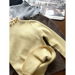 Áo Len Cổ Nhún Viền Co Dãn Cho Bé Gái - Thời Trang Thu Đông Hàn Quốc AMBBKIDS - Chất Liệu Dày Dặn, Nhiều Size 90-150