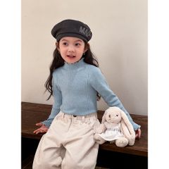 Áo Len Cổ Nhún Viền Co Dãn Cho Bé Gái - Thời Trang Thu Đông Hàn Quốc AMBBKIDS - Chất Liệu Dày Dặn, Nhiều Size 90-150